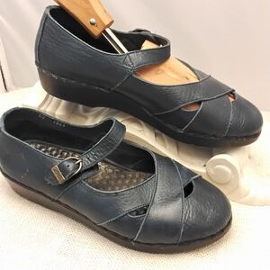 Navy Leather Mary Jane Flats